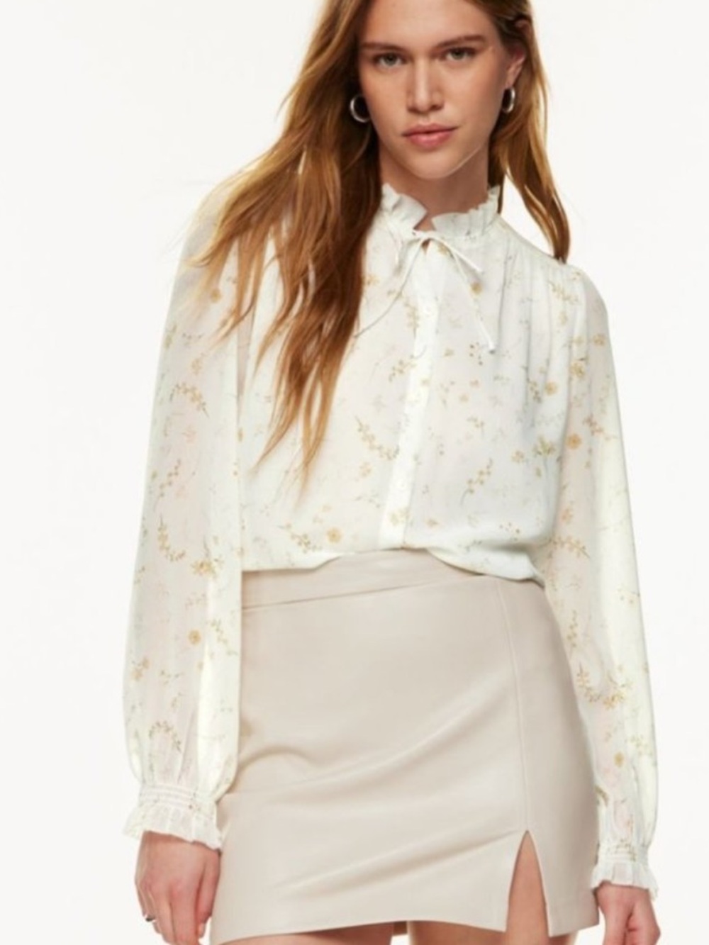 Aritzia Wilfred Button-Up Alexis Chiffon Peasant Blouse Neck Ties Gray Size XS